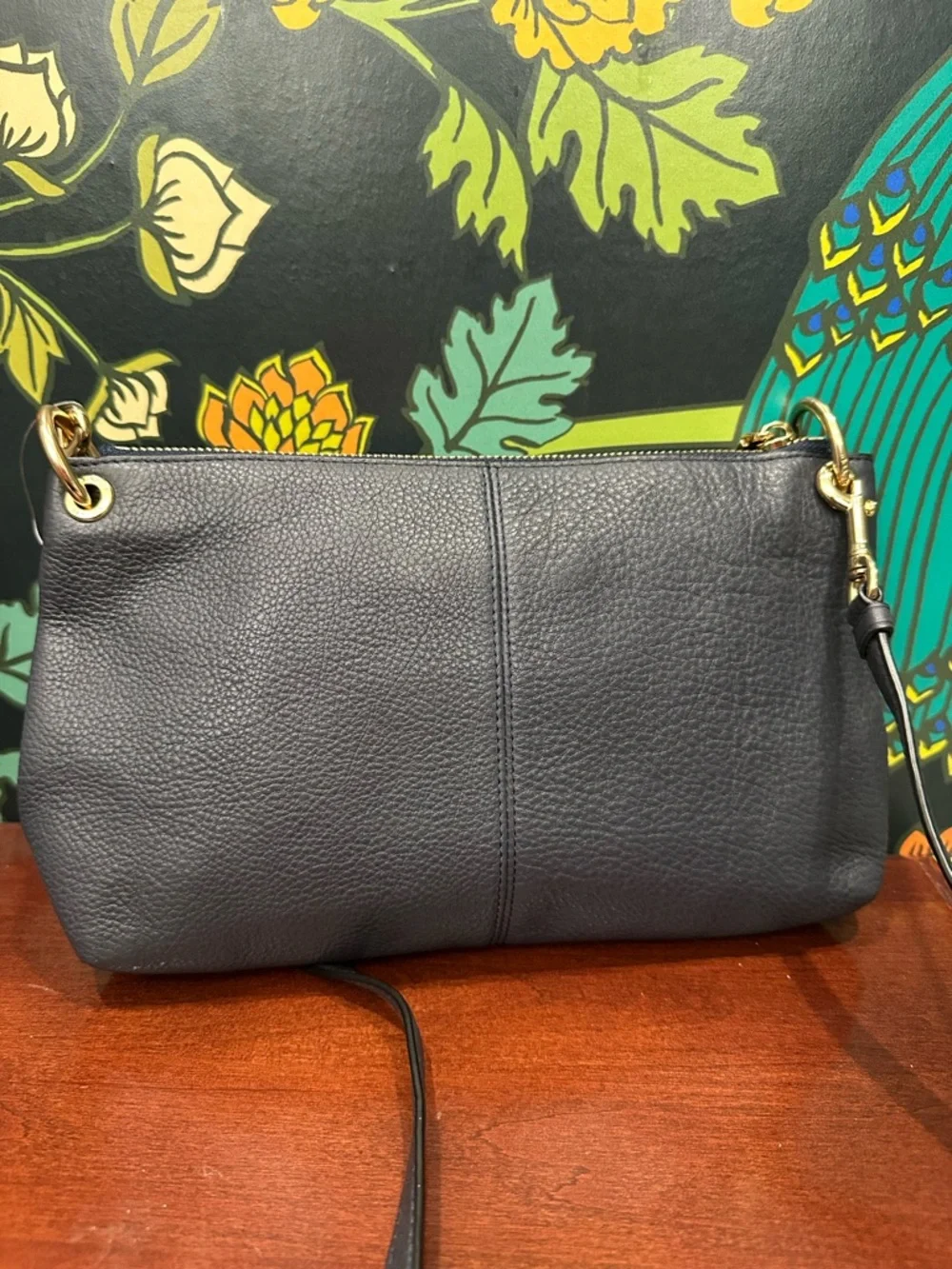 Coach Navy Pebbled Leather Crossbody Bag Gold Hardware Minimalist Shoulder Bag